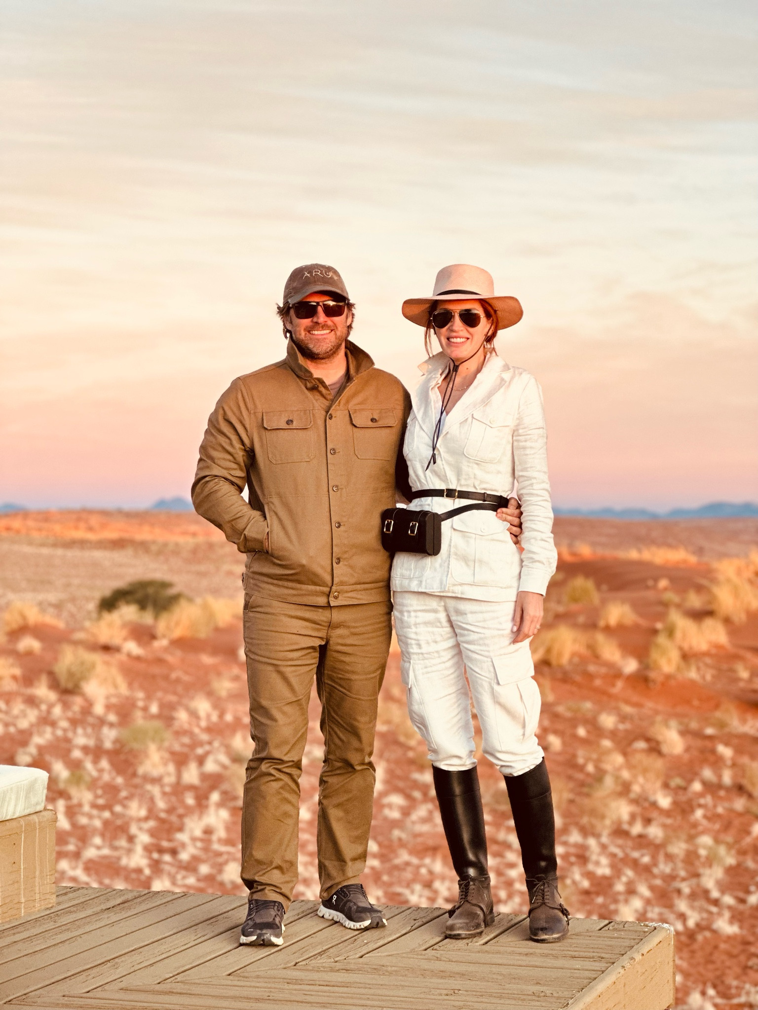 SAFARI LOOK
Another outfit from our African Safari. This linen suit set was such a classic Safari look- I had to bring it. 
My hat and belt are from a small Italian brand, ODP, and they make gorgeous, high quality products. You can also remove the bag from the belt and just have a double wrap belt. 
I wore these boots in the sand and that was great because it didn’t get down in my shoes the way it did for everyone else.
If you are wondering if white works on Safari or in dunes, this was for a nature drive so it was fine to wear white. Also, this sand doesn’t stain and it’s not dusty like I’m used to at home so my clothes were perfectly fine. 

#LTKtravel #LTKworkwear #LTKeurope