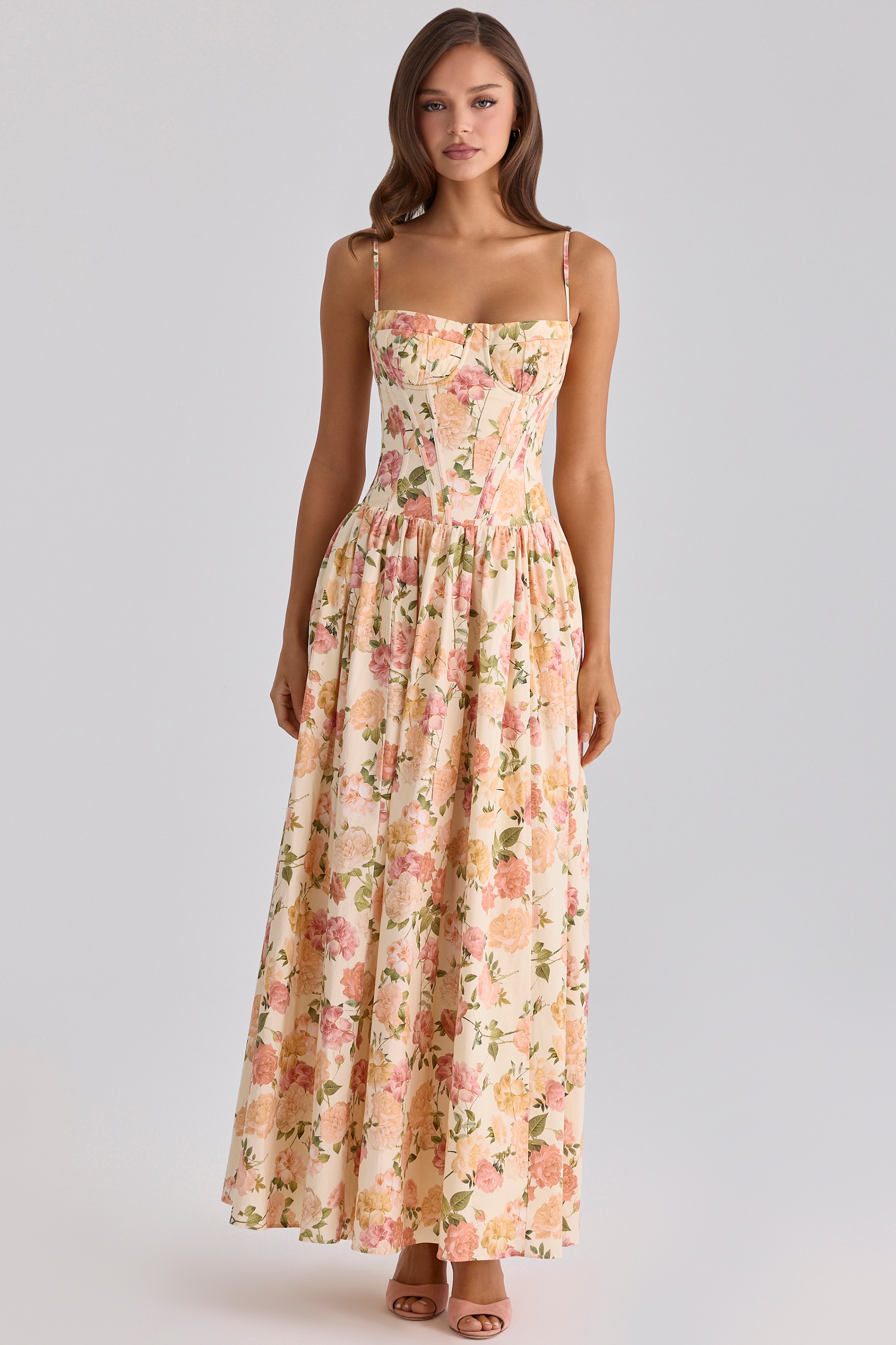 warm rose print cotton maxi dress | House of CB
