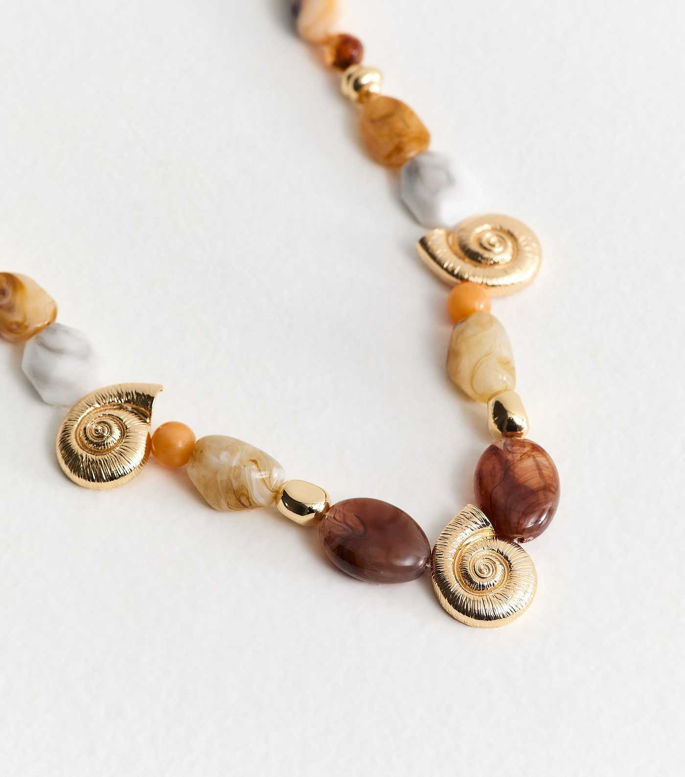 Brown Mixed Resin and Shell Necklace | New Look | New Look (UK)