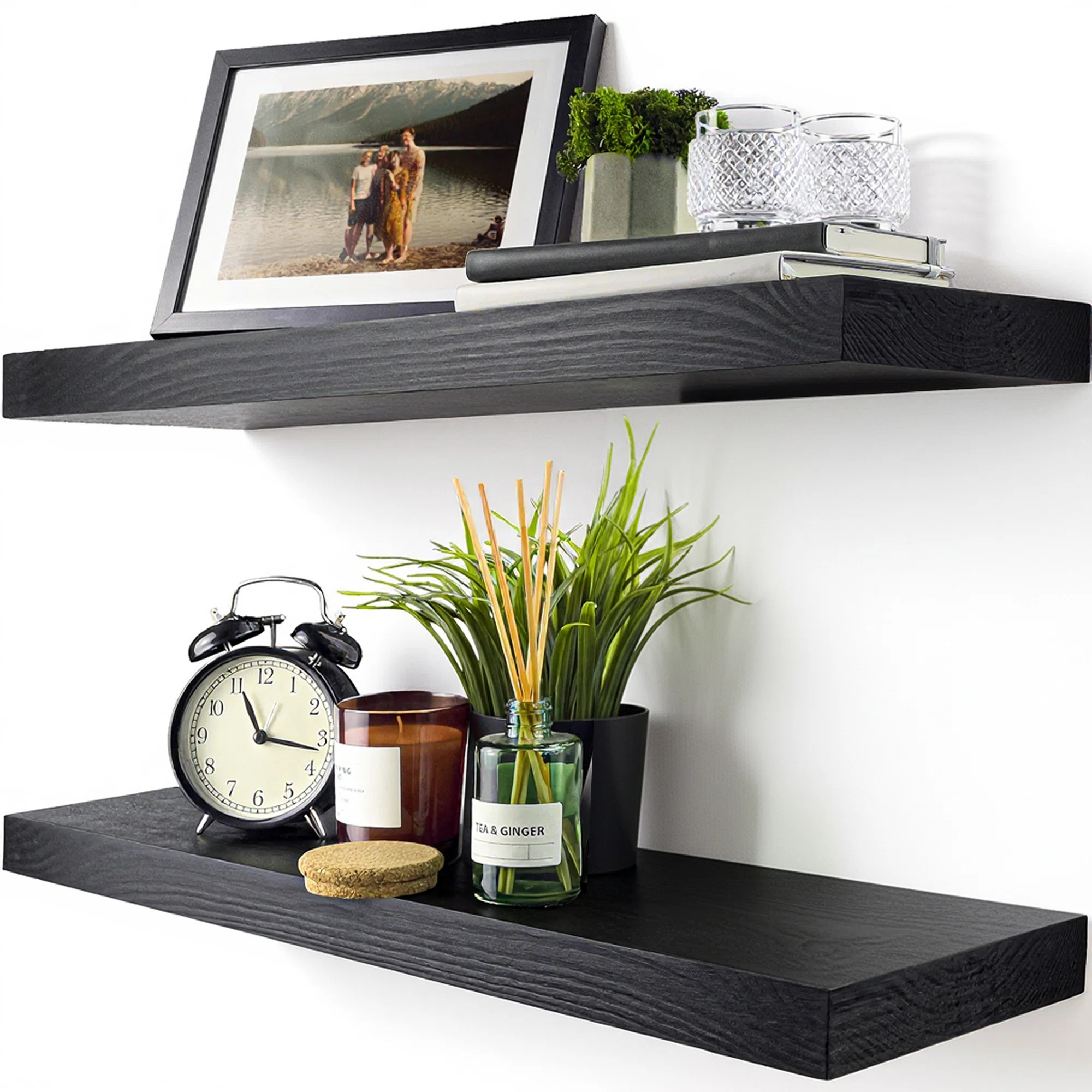 Solid Wood Floating Shelves, Wooden Shelves for Wall Storage (Set of 2) | Wayfair North America