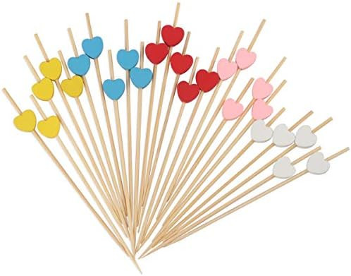 Minisland 150 Counts Multi-color Heart Fancy Toothpicks for Appetizers 4.7 Inch Long Cute Bamboo Coc | Amazon (US)