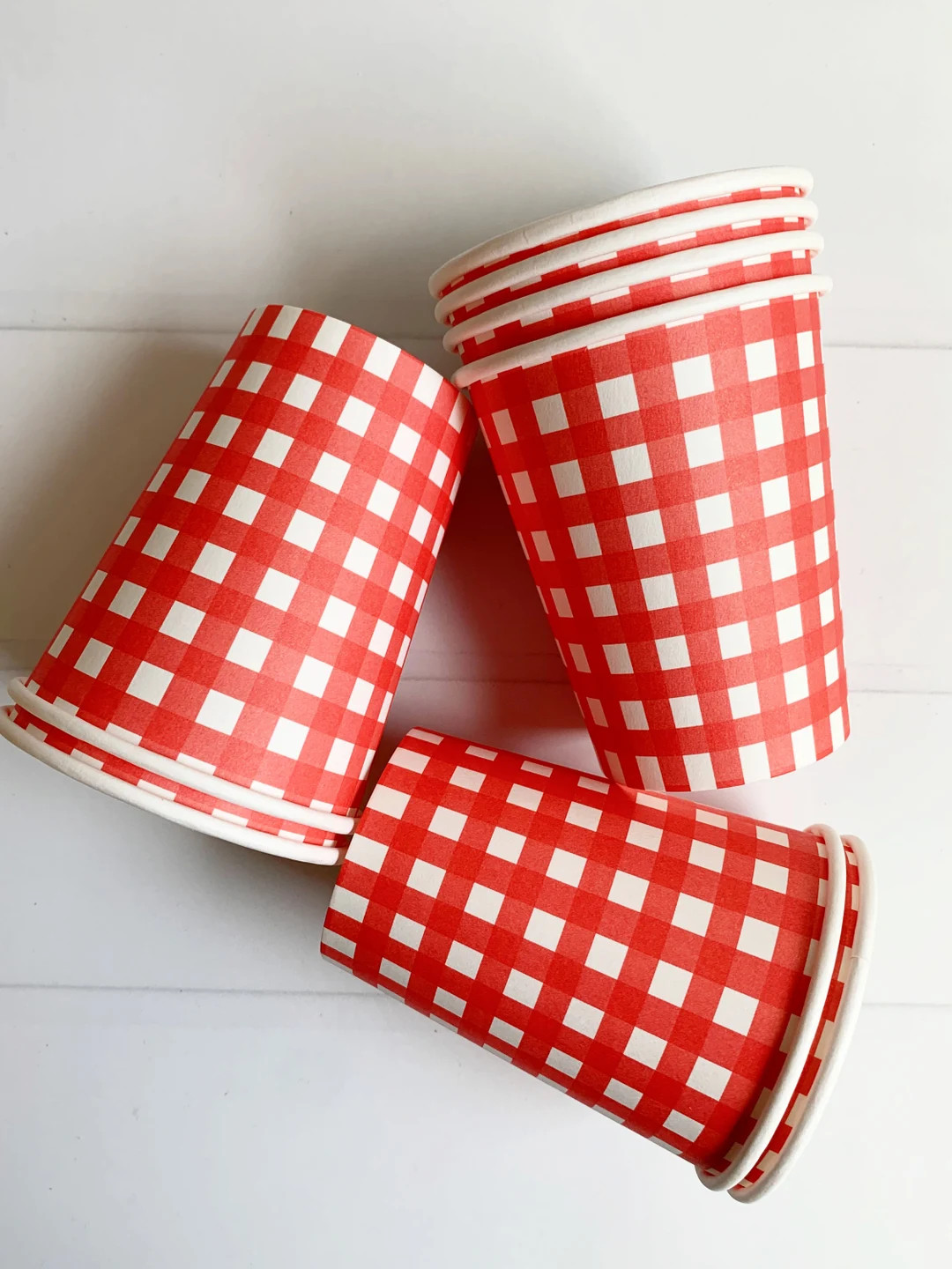 Red Gingham Plaid Cups - Etsy | Etsy (US)