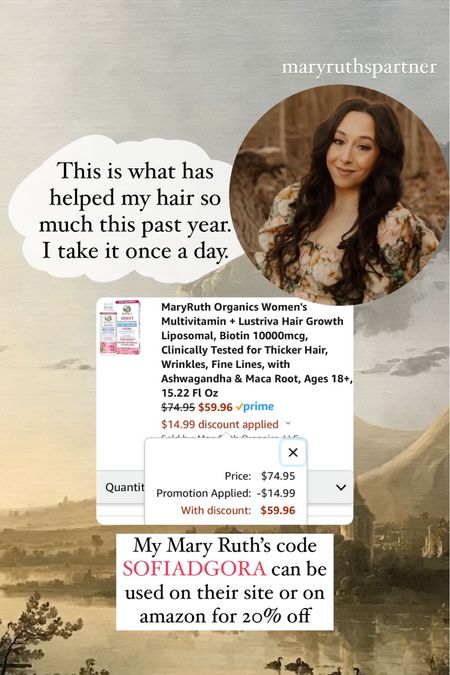 Unlock exclusive discounts on Mary Ruth’s vitamins using my code: SOFIADGORA! 🌟 Shop on Amazon or directly on their site for top-quality supplements and my Mary Ruth’s coupon code will save you 20% off. Hair Growth Vitamins 🥀✨ Share my Mary Ruth’s promo code with friends & family! #HealthSavings #MaryRuthsPartner #VitaminDiscounts #AmazonFinds #SOFIADGORA #LTKwellness #LTKfamily #longhairsecrets #vitaminsforhair 

#LTKbeauty #LTKfindsunder50 #LTKsalealert