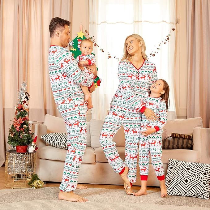 PopReal Christmas Pajamas for Family, Matching Family Christmas PJs Sets Blue Elk Tree Printed To... | Amazon (US)