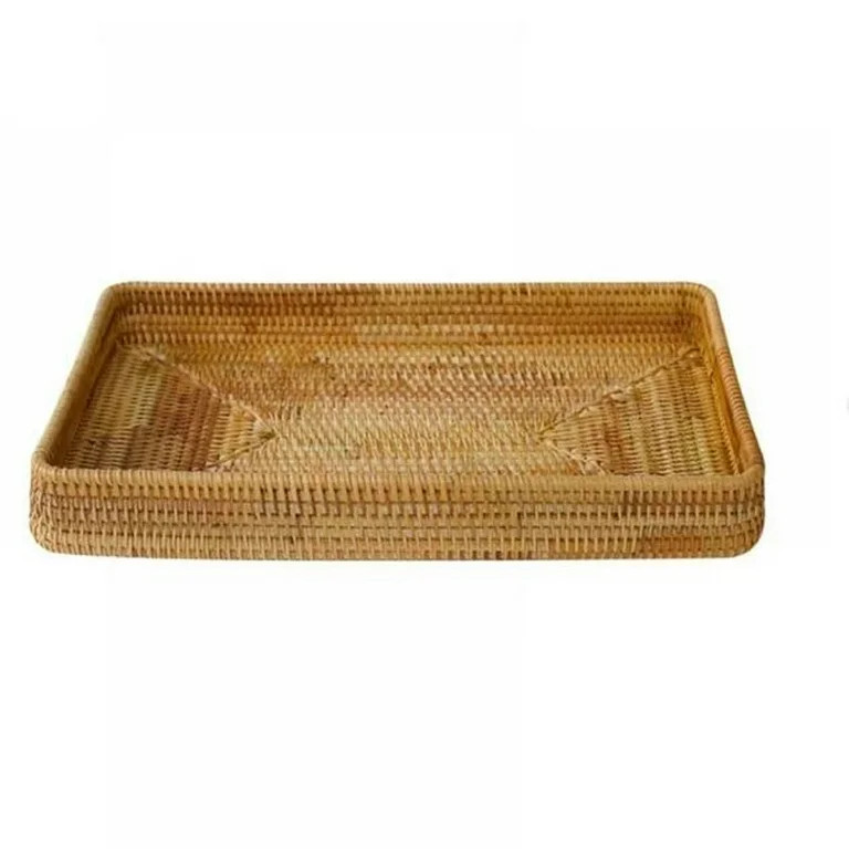 WMGHA Rattan Serving Tray, Square Woven Tray Wicker Storage Basket, Natural Wicker Decorative Ser... | Walmart (US)