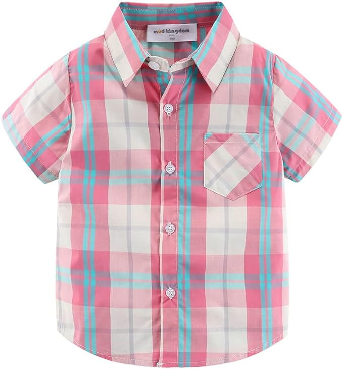 Mud Kingdom Little Boys Dress Shirts Short Sleeve Cute Summer | Amazon (US)