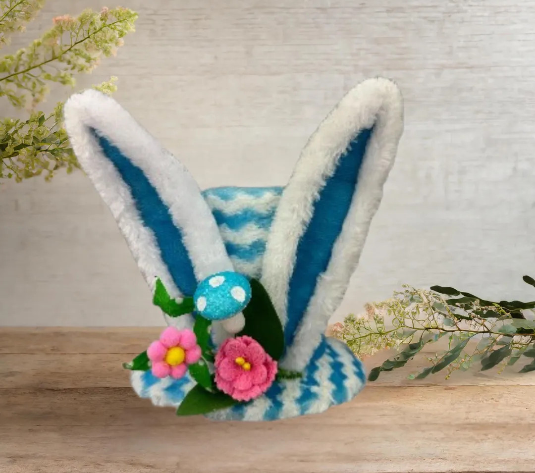 7in Chevron Bunny Ear Top Hat: Blue - Etsy | Etsy (US)