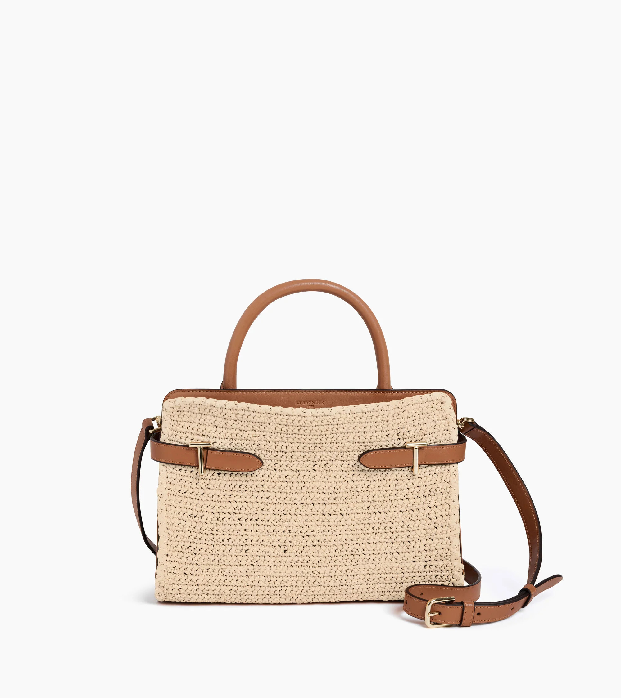 Emie medium handbag in raffia effect and smooth leather | Le Tanneur