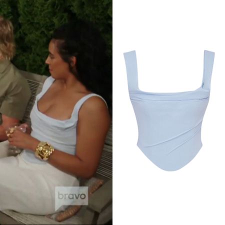 Danielle Olivera’s Blue Draped Square Neck Top