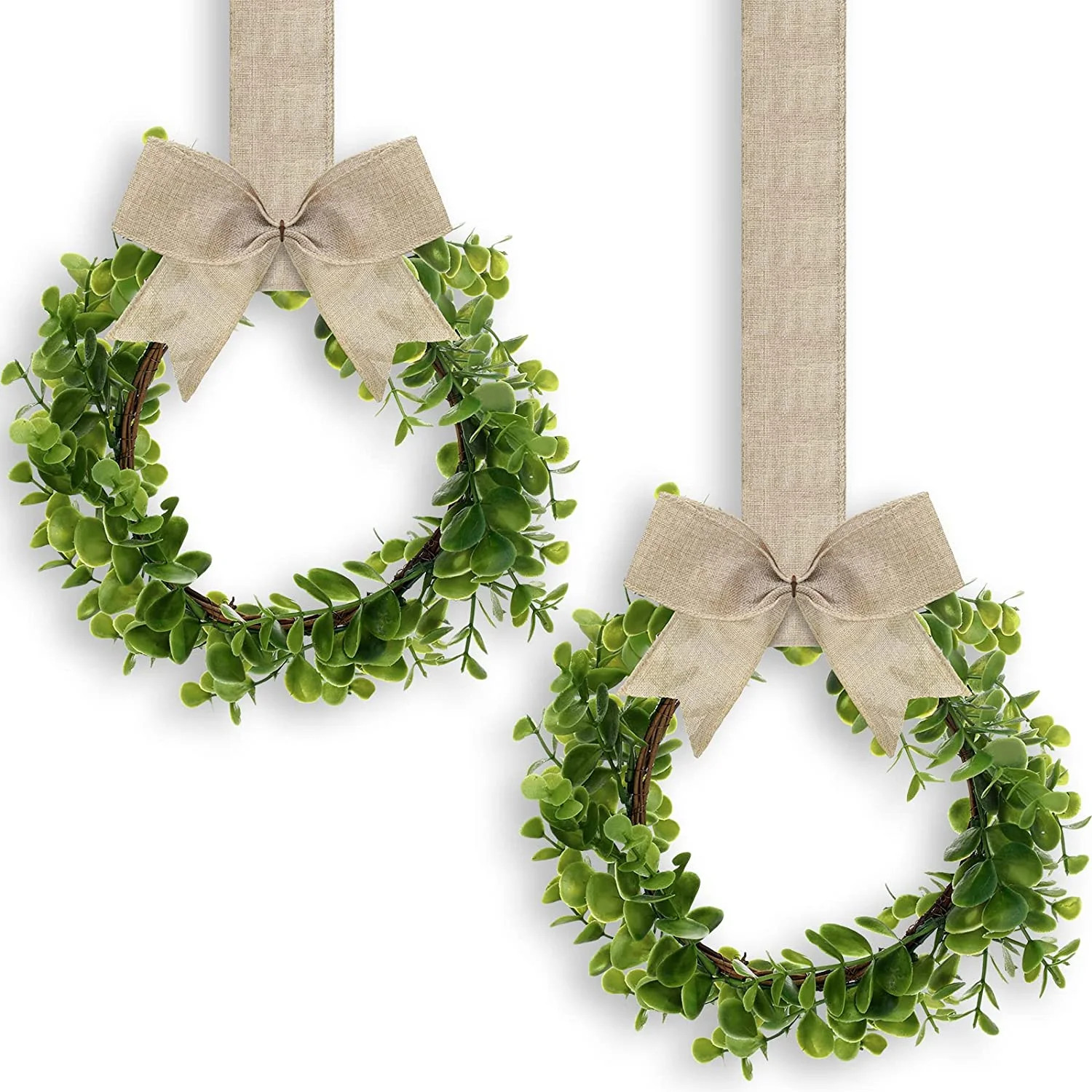 Visland 2PCS Artificial Cabinet Wreaths 10 Inch Boxwood Wreaths with Burlap Bow Mini Wreaths Farm... | Walmart (US)