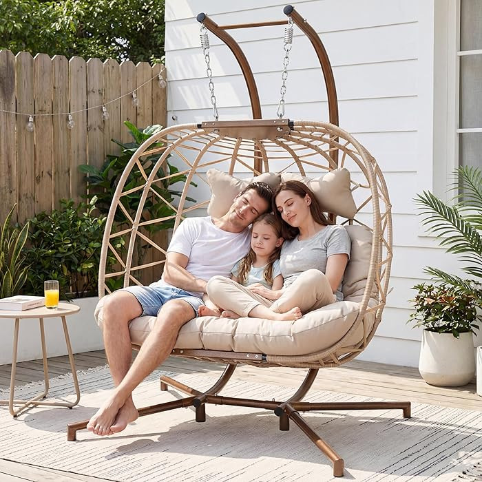 NICESOUL Double Swing Egg Chair with Stand, Extra Large 2 Person Indoor Outdoor Wicker Loveseat, ... | Amazon (US)