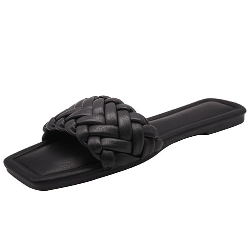 Women's Flat Braid Dressy Sandals Comfort Slide Color Black Green Beige Size 5-10 | Amazon (US)
