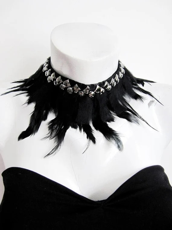 La Seu Feather Necklace With Smoked Silver Bead,Black Gothic Collor Embellishment,Raven Crow Cost... | Etsy (US)