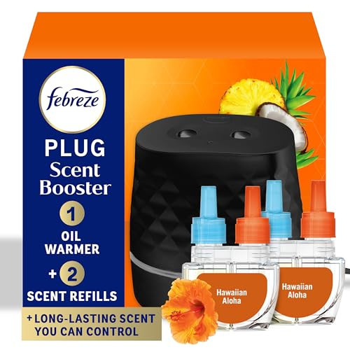 Febreze Plug Scent Booster Starter Kit, Black, Oil Diffuser, Air Freshener Plug in, Continuous Scent Device + 2 Hawaiian Aloha Refill | Amazon (US)