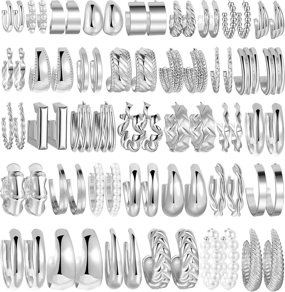 36 Pairs Gold Hoop Earrings Set for Women, Fashion Chunky Gold Hoop Earrings Multipack, Hypoaller... | Amazon (US)