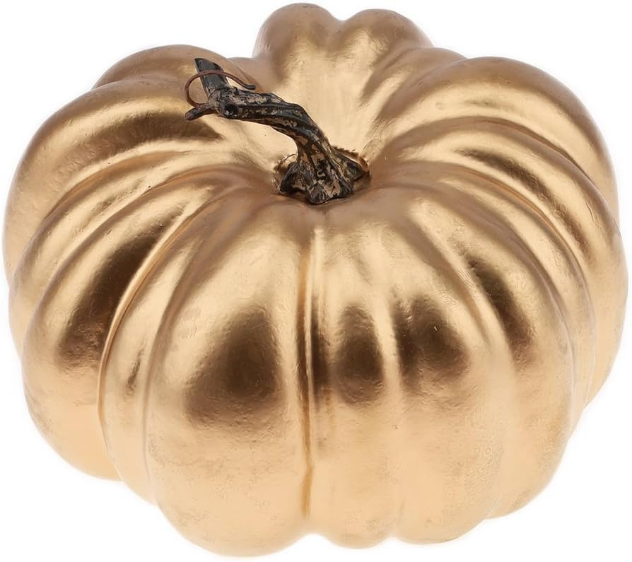 Woration 8.2 Inch Large Gold Fake Halloween Pumpkin Artificial Cushaw Faux Autumn Fall Pumpkin De... | Amazon (US)