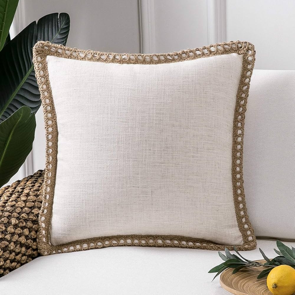 Phantoscope Farmhouse Solid Throw Decorative Pillow Cover Burlap Linen Trimmed Tailored Edges Out... | Amazon (US)