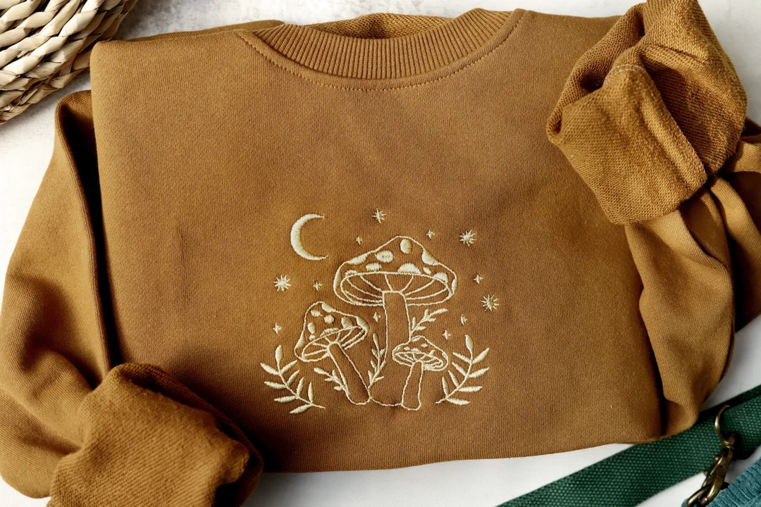 Mushroom Embroidered Crewneck Sweatshirt,brown Sweatshirt,retro Sweatshirt,mushroom Lovers Gift -... | Etsy (US)