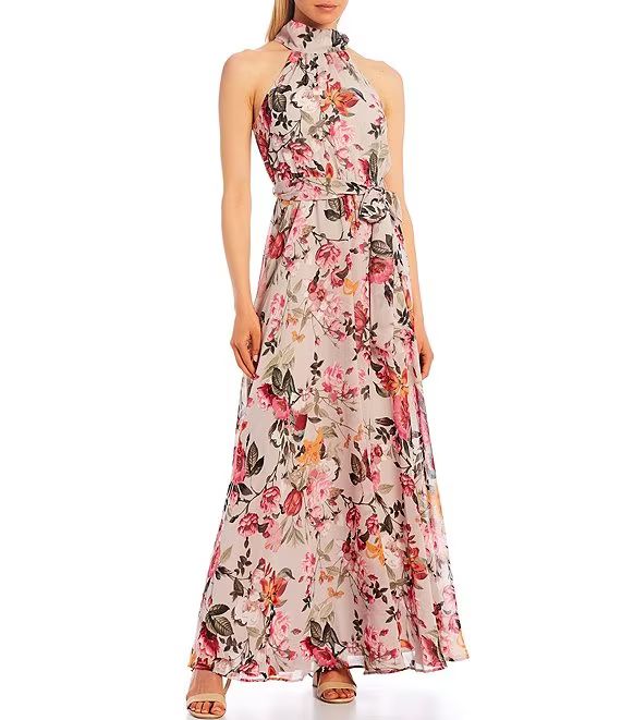 Mock Neck Floral Chiffon Sleeveless Maxi Dress | Dillards