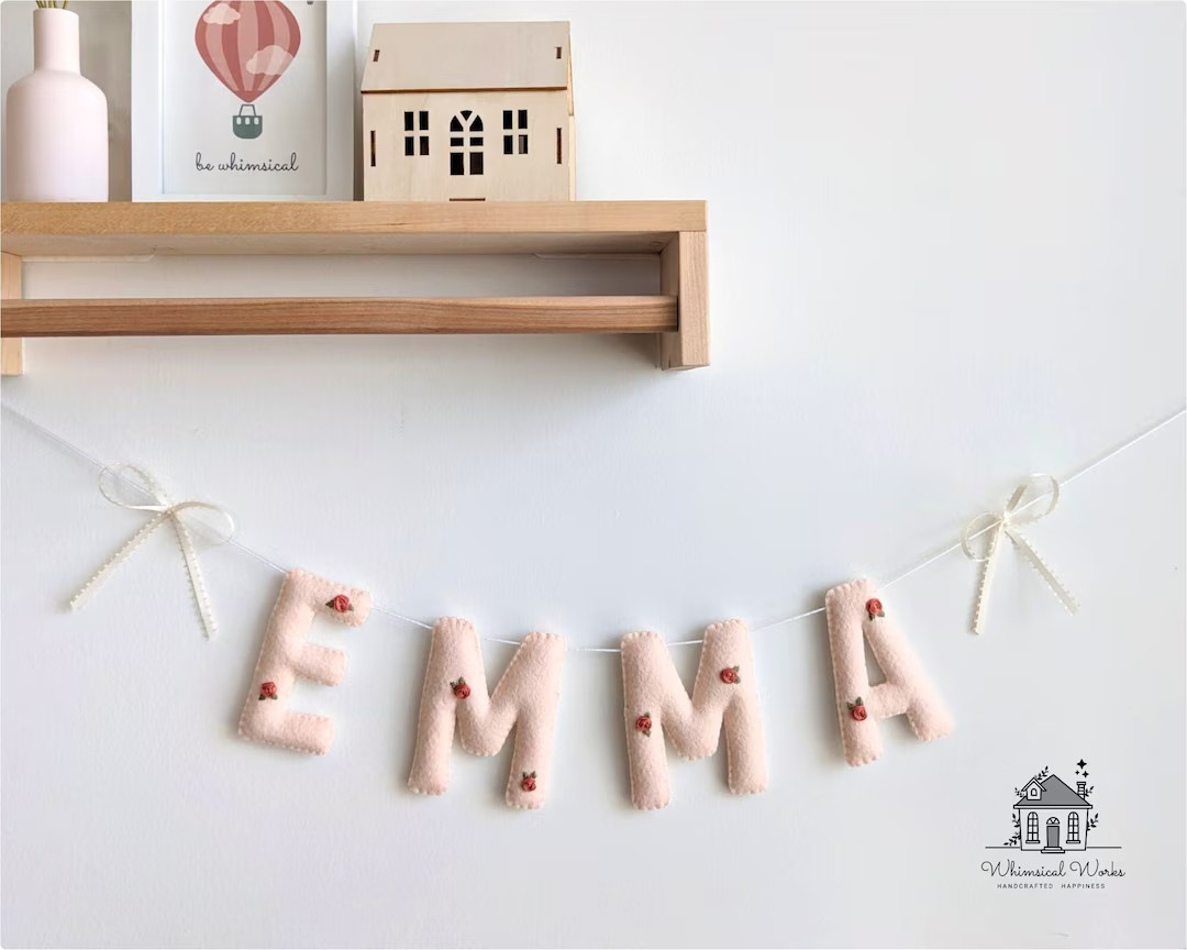 Custom Name Felt Banner, Flower Name Banner, Felt Letters, Felt Name Garland, Nursery Decor, Girl... | Etsy (US)