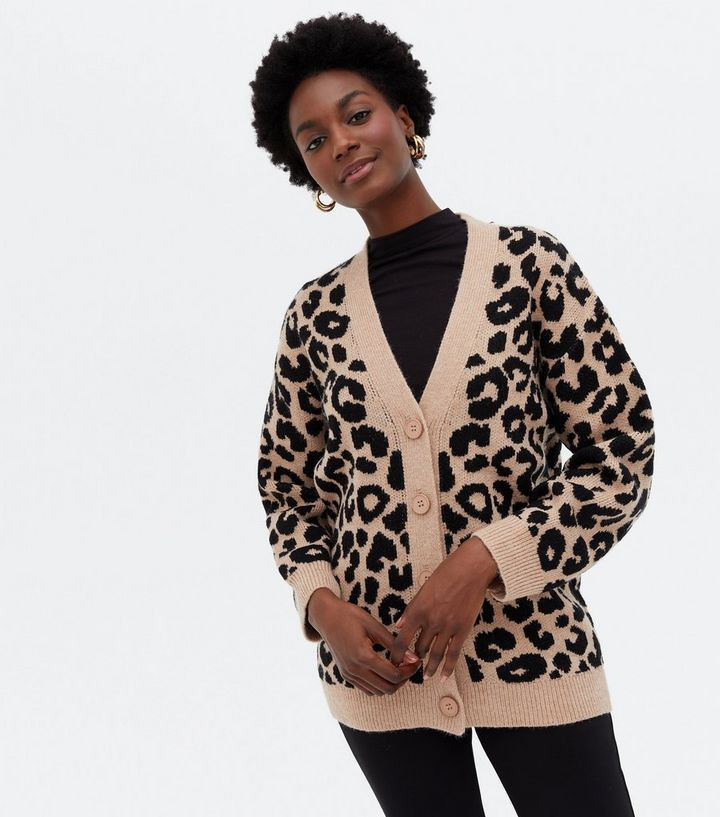 Stone Leopard Print Knit Button Oversized Cardigan
						
						Add to Saved Items
						Remove f... | New Look (UK)