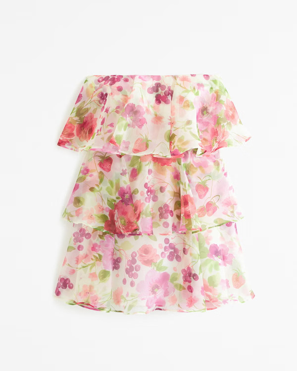 Organza Tiered Strapless Mini Dress | Abercrombie & Fitch (US)