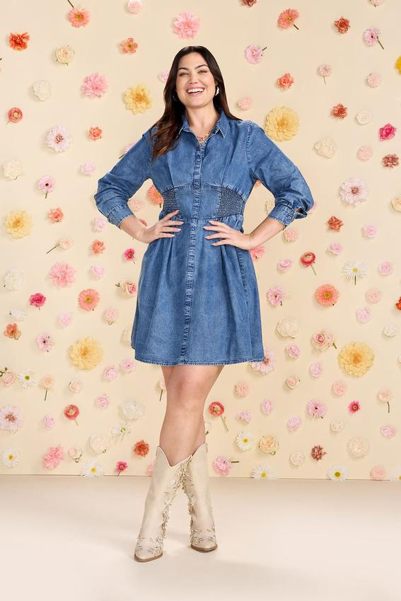 Plus Size Smocked Denim Shirt Dress | Cato Fashions
