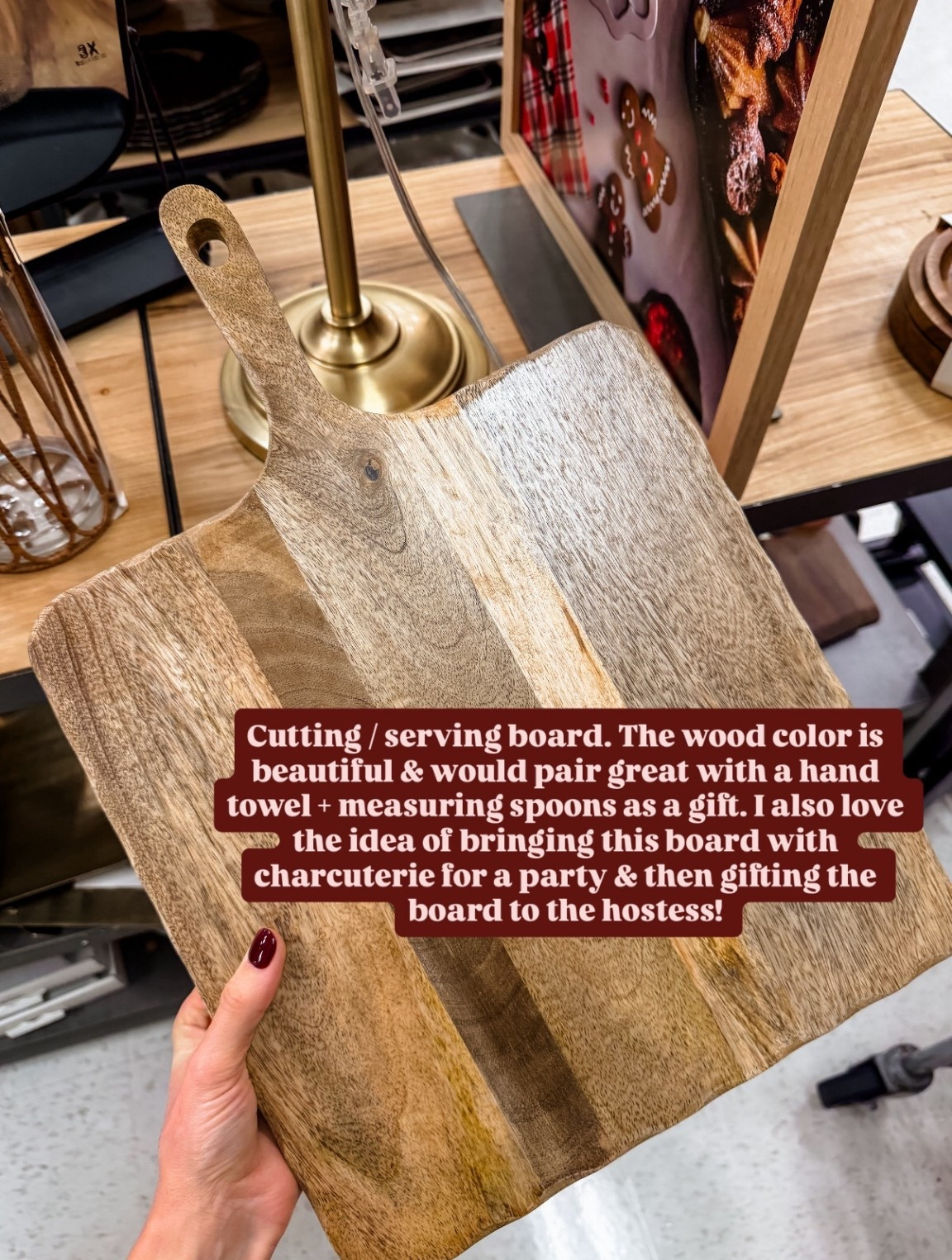 This cutting/serving board is so pretty from Target! It’s super affordable and would make a great hostess gift!

Loverly Grey, hostess gift, charcuterie board, serving board, wooden board, newlywed gifts 

#LTKGiftGuide #LTKHoliday