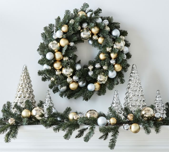Ornament & Pine Wreath & Garland - Gold & Silver | Pottery Barn (US)