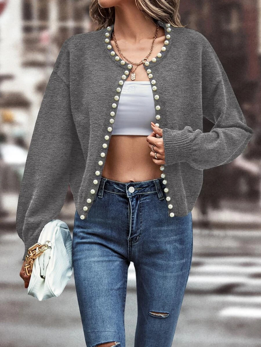 Pearl Beaded Drop Shoulder Duster Cardigan
   
      SKU: sw2210141941999941
          (17 Review... | SHEIN