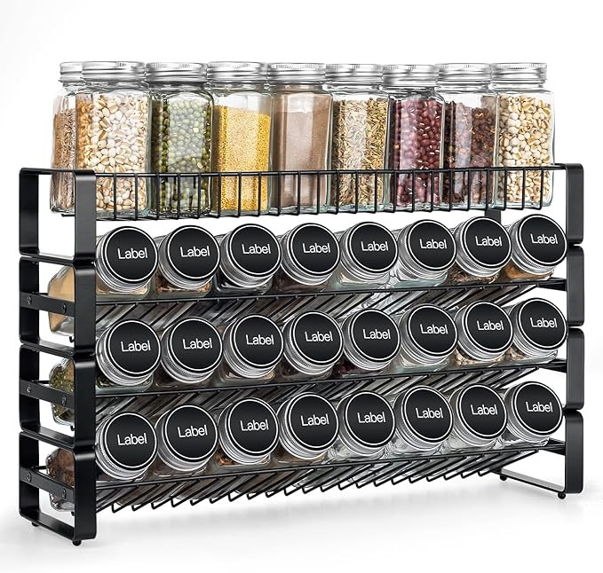 JONYJ 4 Tier Stackable Seasoning Rack Organizer, Detachable Countertop Spice Jar Rack for Cabinet... | Amazon (US)