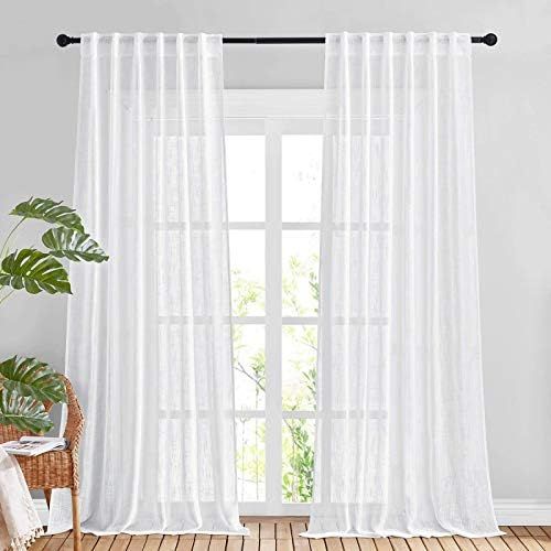 NICETOWN White Sheer Linen Curtains for Living Room, Rod Pocket & Back Tab Sweep to Floor Window ... | Amazon (US)