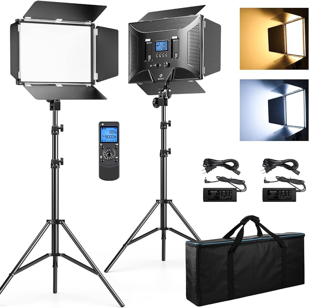 D50 Photography Lighting with Barn Door, 2-Pack 15.4" LED Video Light with Remote, 45W 3000K-8000... | Amazon (US)