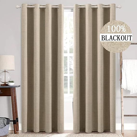 MIULEE Natural 100% Blackout Curtains 90 Inches Long for Bedroom,Solid Grommet Window Curtain for... | Amazon (US)