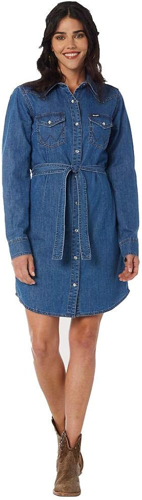 Wrangler Women's Retro Long Sleeve Western Denim Shirt Dress | Amazon (US)