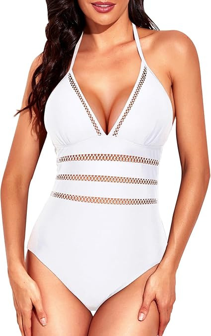 Tempt Me Women Sexy One Piece Swimsuit Halter Plunge V Neck Monokini Hollow Out Bathing Suit | Amazon (US)