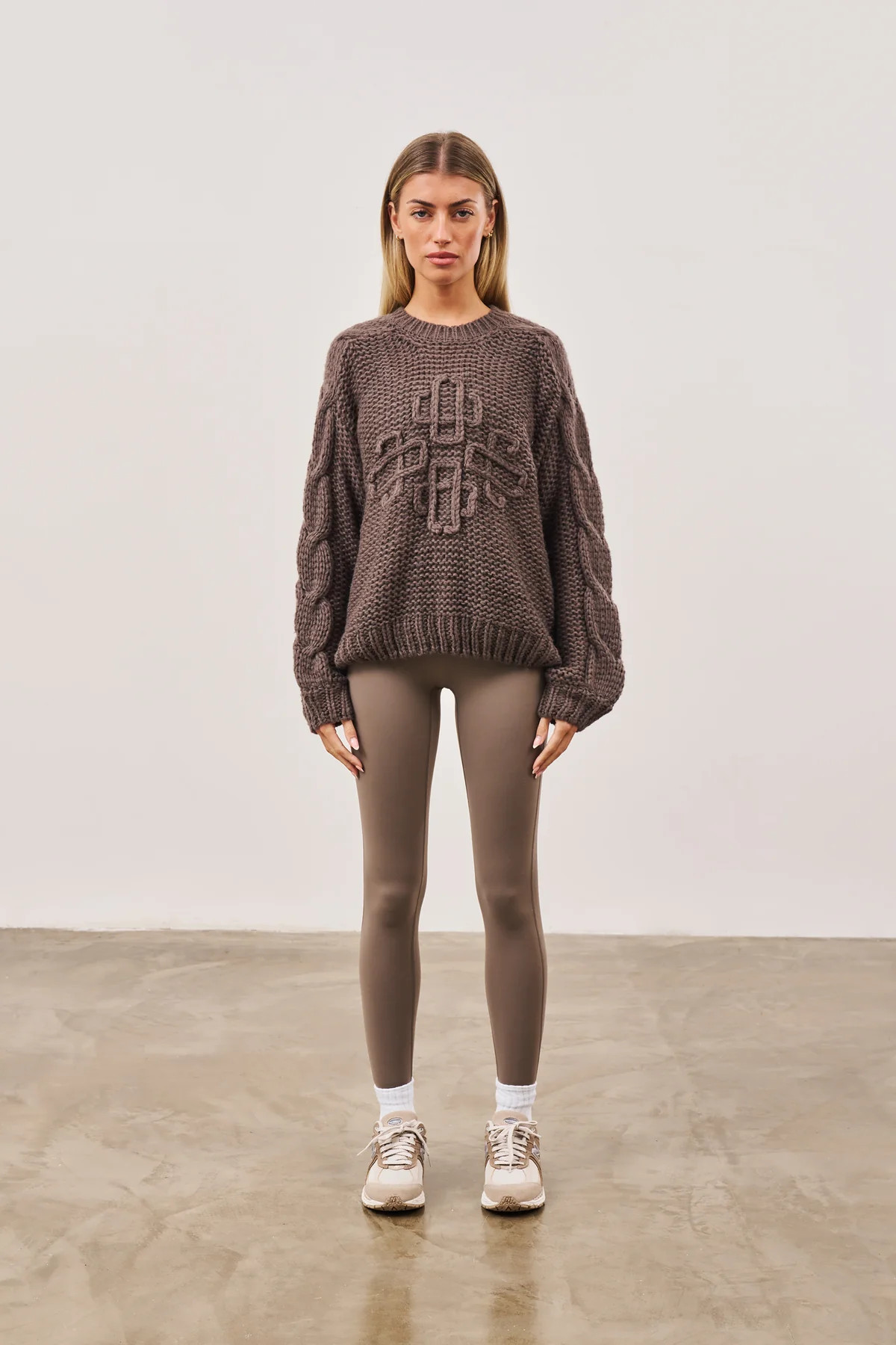 EMBLEM OVERSIZED KNIT JUMPER - COCOA | The Couture Club