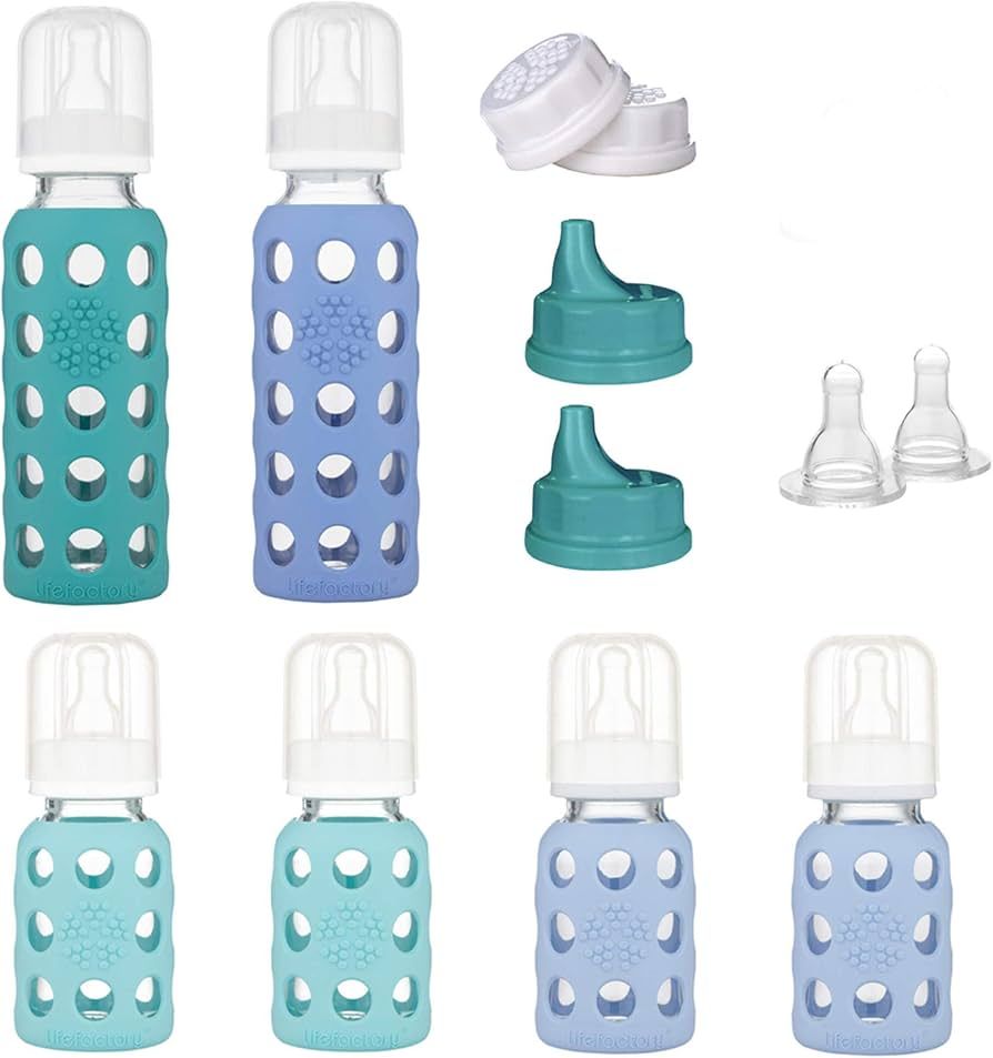 Lifefactory 6 Bottle Starter Set (4) 4-Ounce Baby Bottle in Mint/Blanket (2) 9-Ounce Baby Bottle ... | Amazon (US)