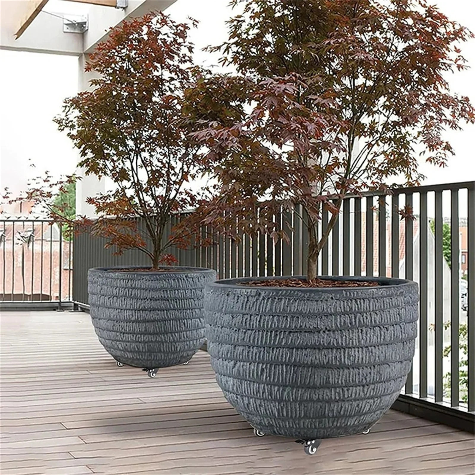 16 Inches Flower Pots Round Light Gray Indoor Outdoor Fake Plants Pots (Set of 1), Planters, Gard... | Walmart (US)