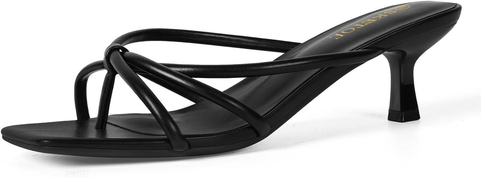Kitten Heels Dressy Women Strappy Heel Sandals Square Open Toe Flip Flop Heels | Amazon (US)