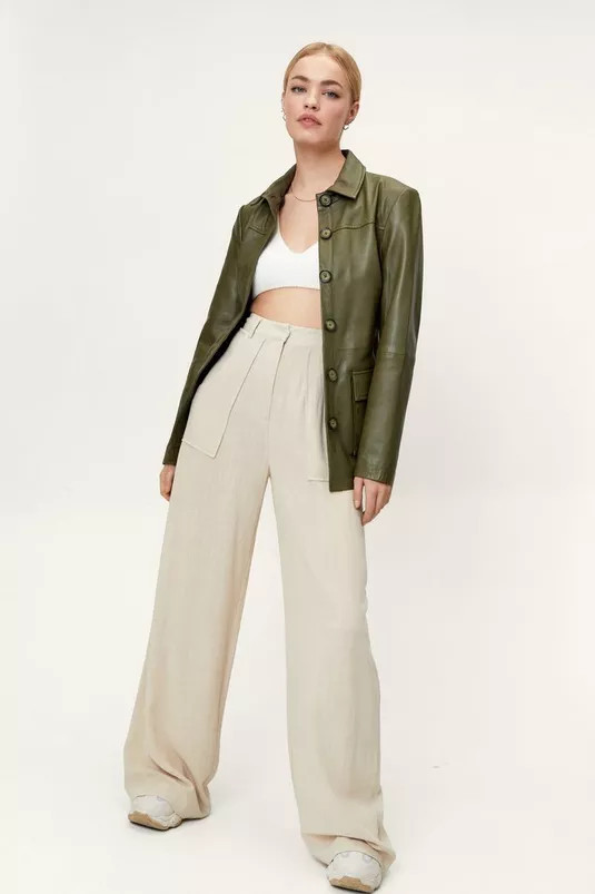 Linen Look Pocket Detail Wide Leg Pants | Nasty Gal (US)