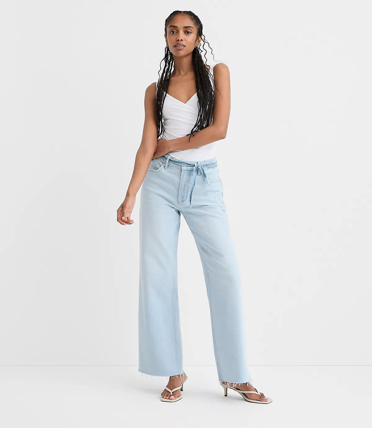 Rivete Tall Fresh Cut Mid Rise Wide Leg Jeans in Wave Wash | LOFT