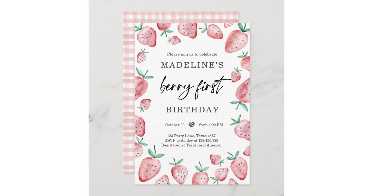 Strawberry 1st Birthday Invite First Berry Sweet | Zazzle.com | Zazzle