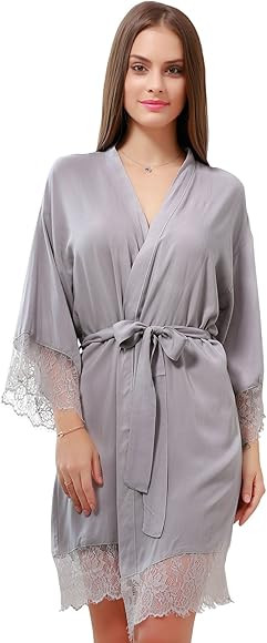 GoldOath Women Cotton Robe Lightweight Short Soft Kimono Robes with Lace Trim | Amazon (US)