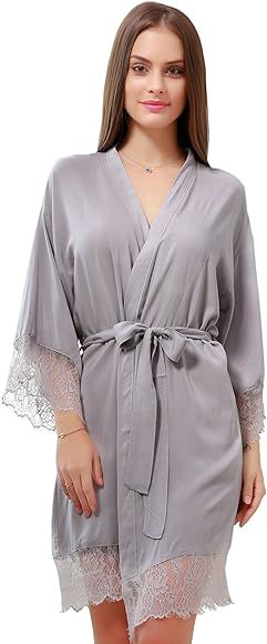 GoldOath Women Cotton Robe Lightweight Short Soft Kimono Robes with Lace Trim | Amazon (US)