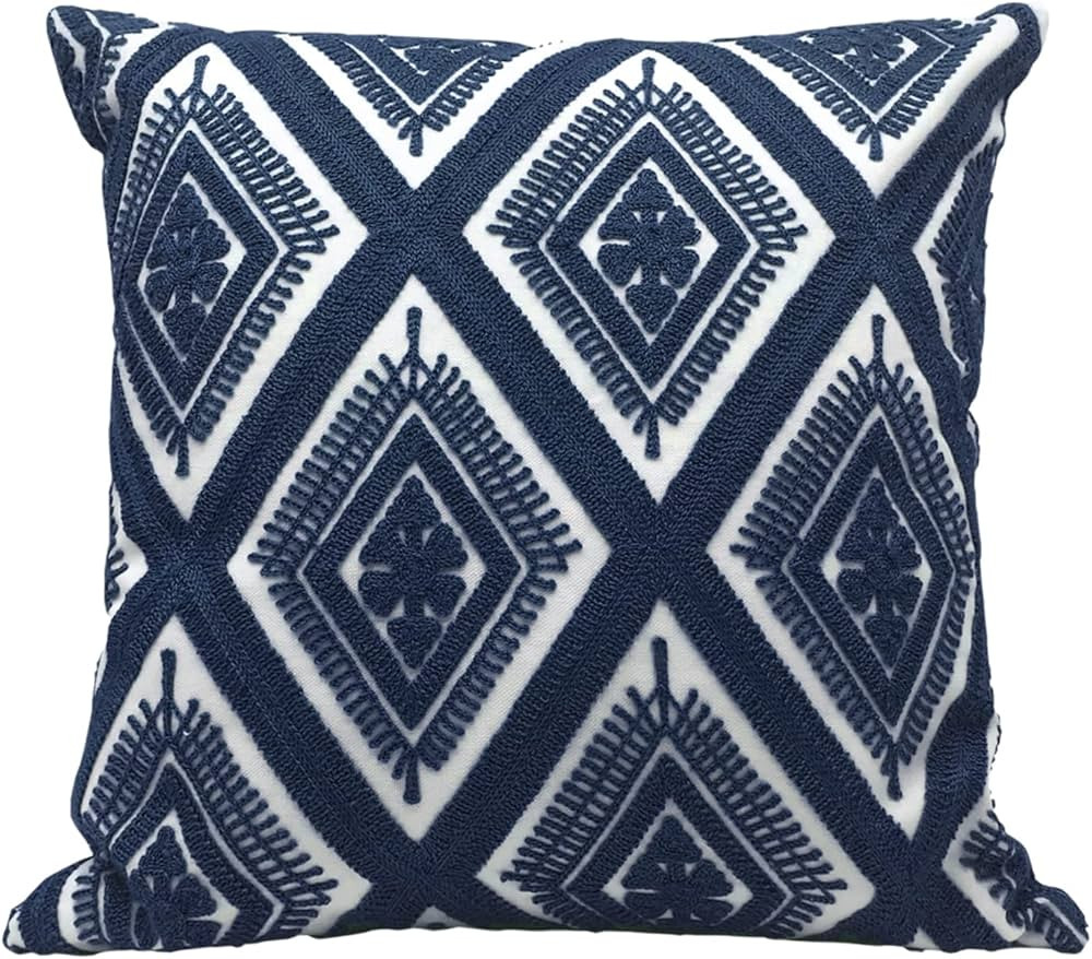 Embroidered Decorative Throw Pillow Cover 18"x18", Boho Geometric Modern Thick Embroidery Pattern... | Amazon (US)