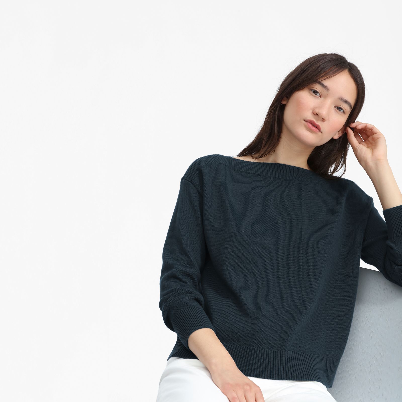 Women's Soft Cotton Boatneck Sweater by Everlane in Black, Size XS | Everlane