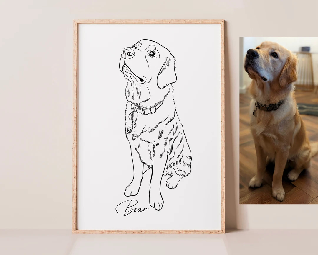 Custom Line Pet Portrait From Photo Dog Line Art Portrait - Etsy UK | Etsy (UK)