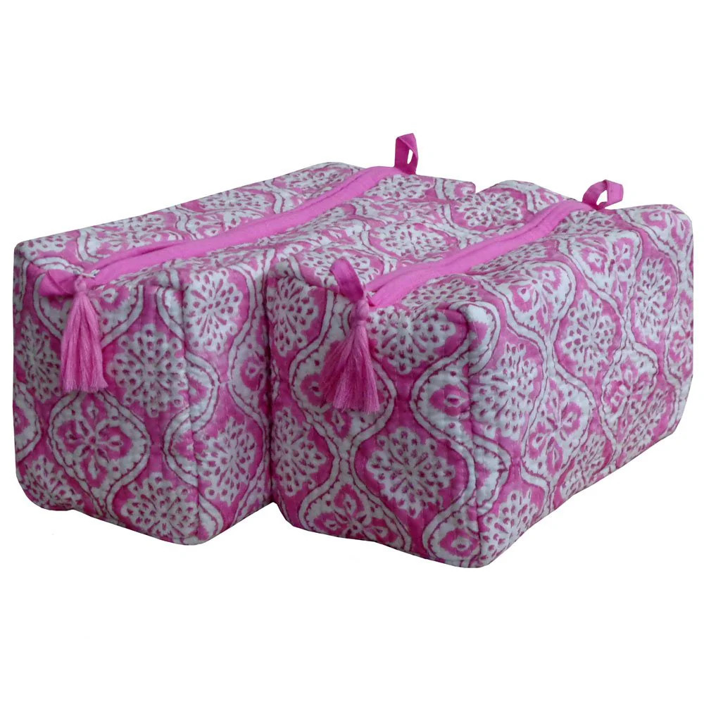 Block Print Cosmetic Bags - Pink Ogee (Set of 2) | Sea Marie Designs