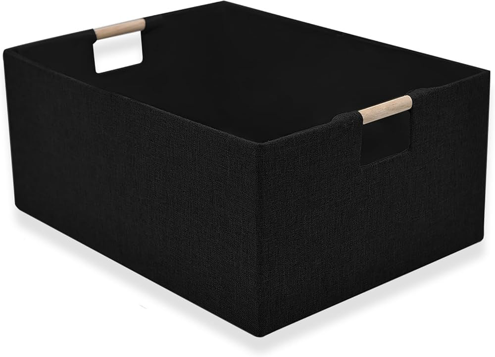 Fabric Storage Basket for Shelves, Collapsible Storage Bins with wood Handles, Rectangle Closet B... | Amazon (US)